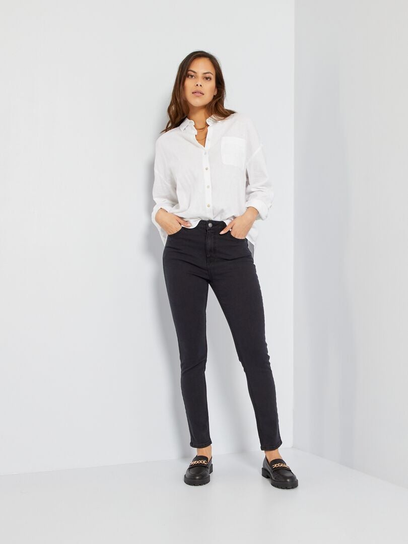 Slim-fit denim jeans met hoge taille ZWART - Kiabi
