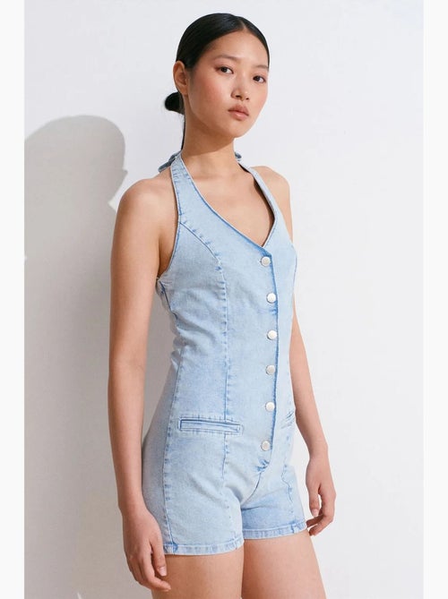 Slim fit denim jumpsuit met halternek dilvin - Kiabi