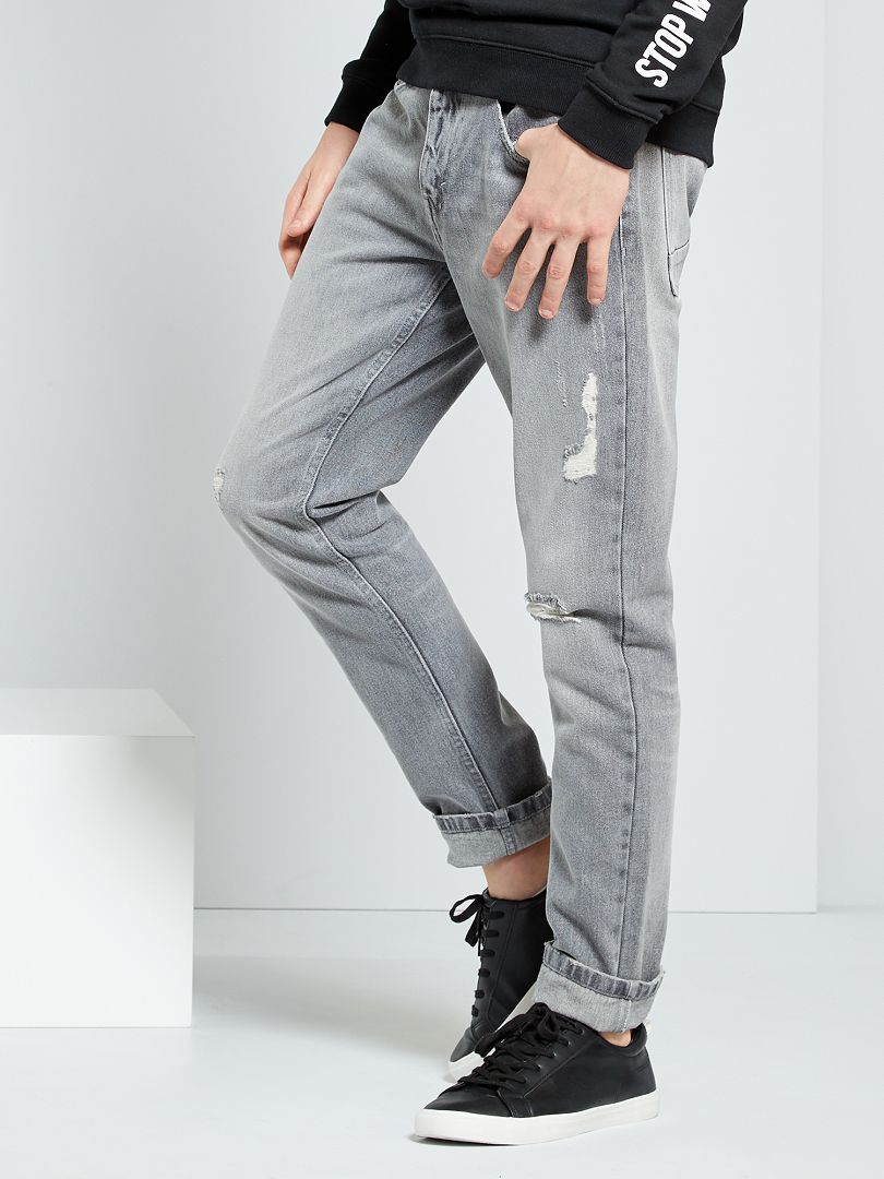 Slim-fit destroy-jeans GRIJS - Kiabi