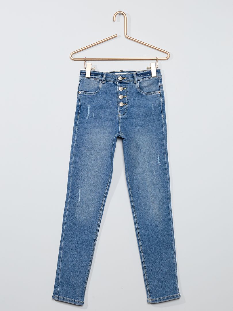 Slim-fit destroy-jeans met hoge taille BLAUW - Kiabi