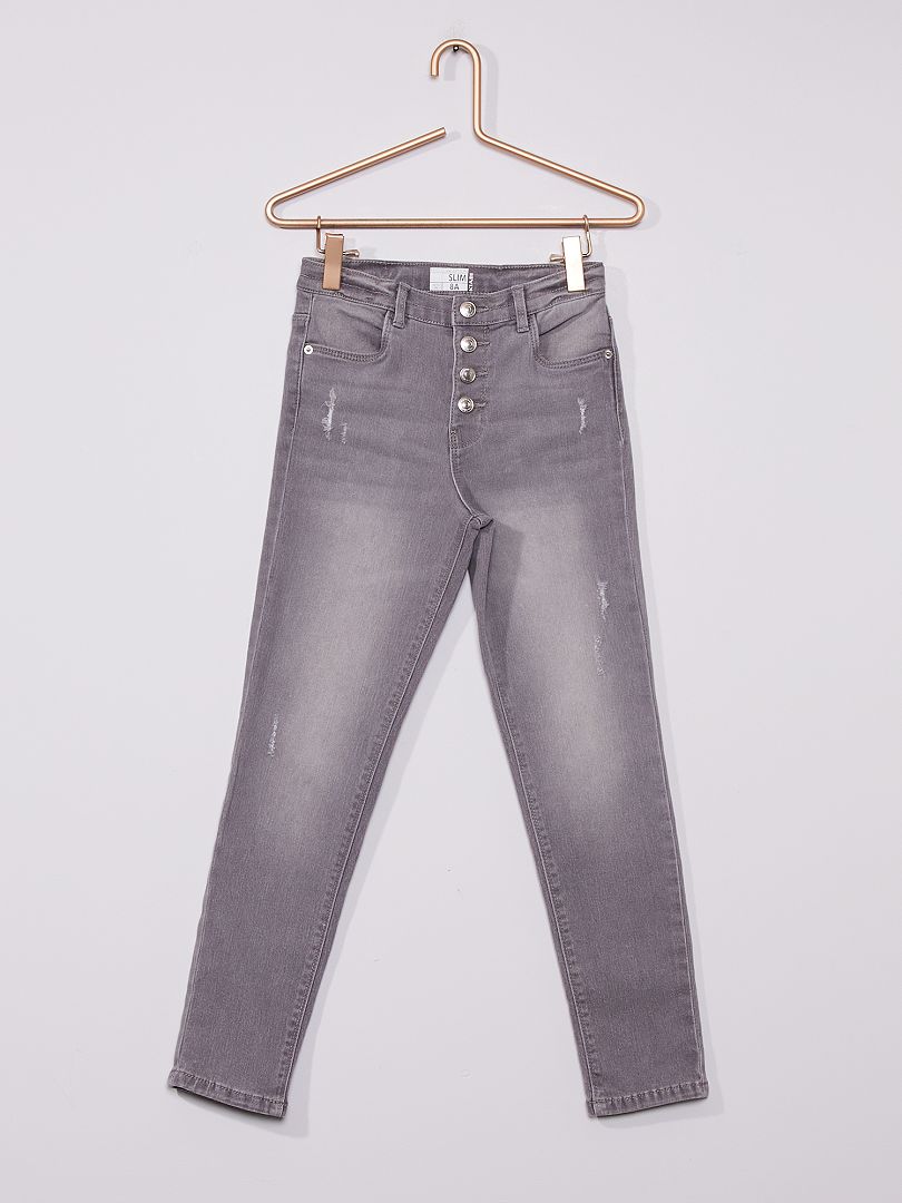 Slim-fit destroy-jeans met hoge taille GRIJS - Kiabi