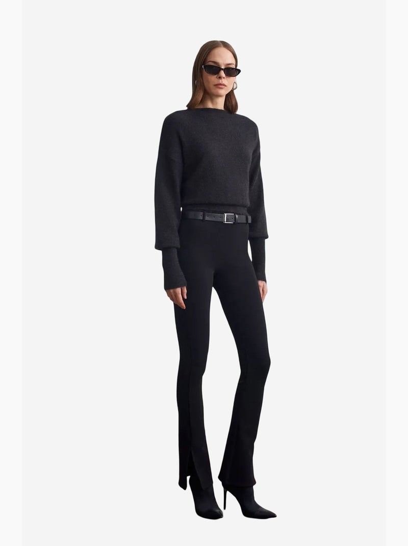 Slim fit flare broek met ceintuur dilvin Zwart - Kiabi