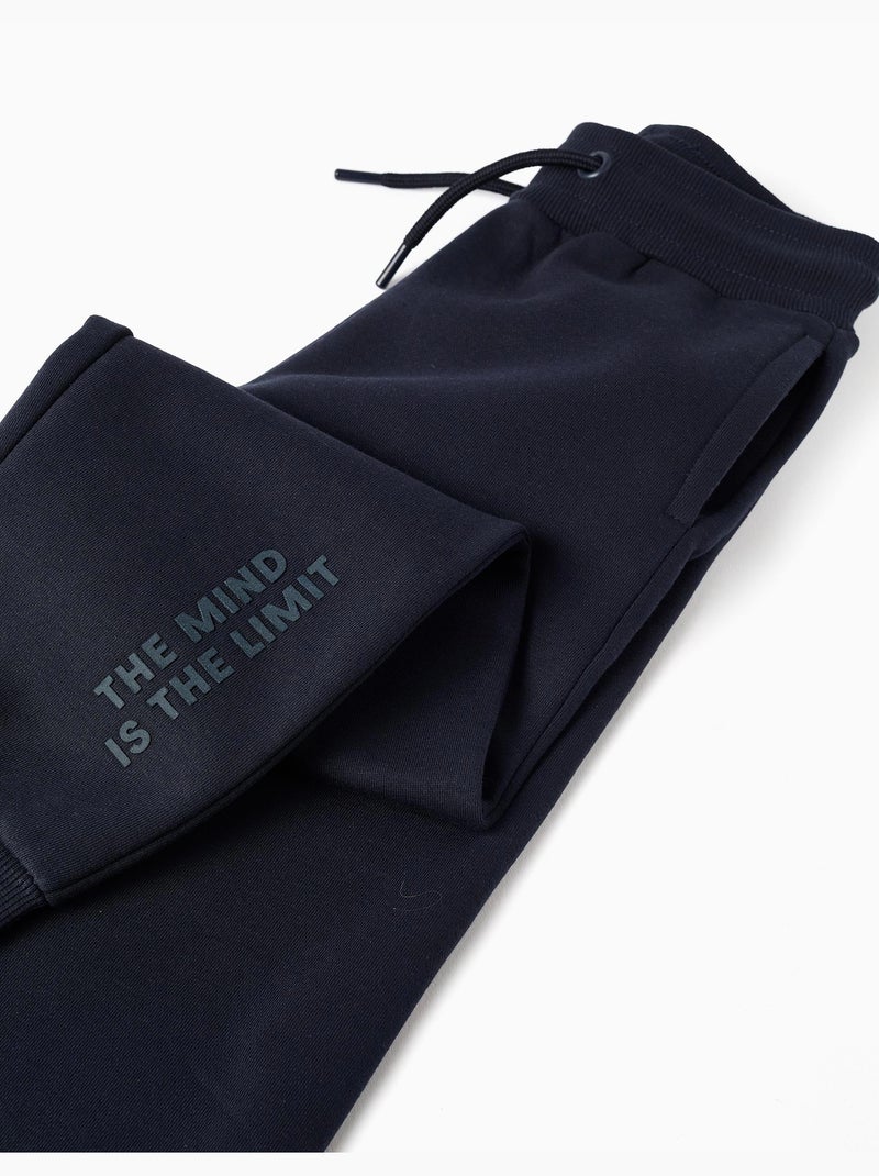 Slim fit geborstelde joggers met print Donkerblauw - Kiabi