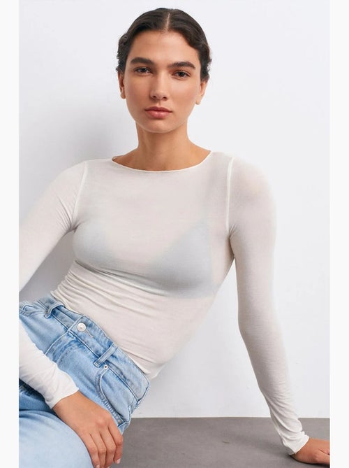 Slim-fit gebreide blouse met boothals en lange mouwen dilvin - Kiabi