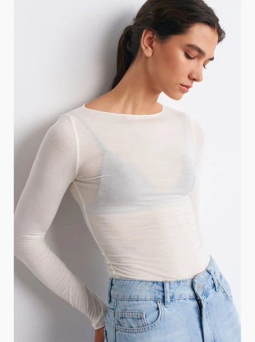 Slim-fit gebreide blouse met boothals en lange mouwen dilvin - Kiabi