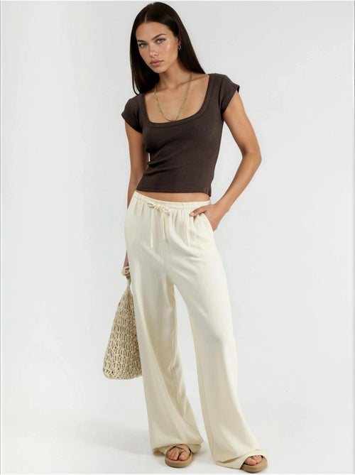 Slim-fit geribbelde blouse met u-hals busem - Kiabi