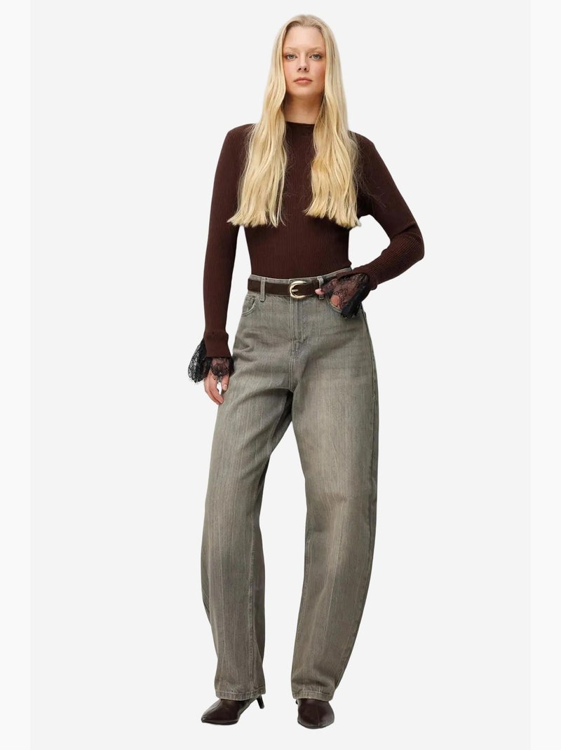 Slim fit geribde gebreide trui met ronde hals mixray Donkerbruin - Kiabi