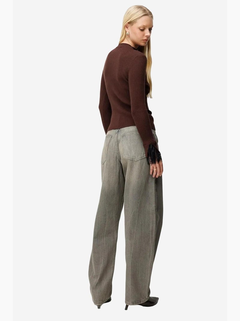 Slim fit geribde gebreide trui met ronde hals mixray Donkerbruin - Kiabi