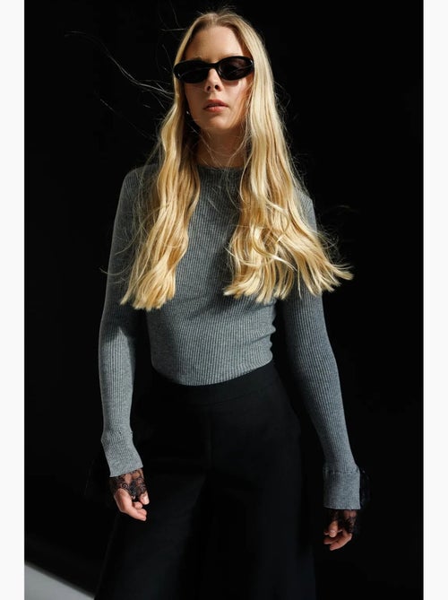 Slim fit geribde gebreide trui met ronde hals mixray - Kiabi