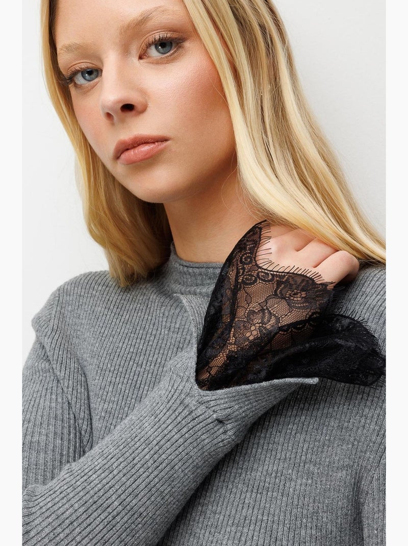 Slim fit geribde gebreide trui met ronde hals mixray Donkergrijs - Kiabi