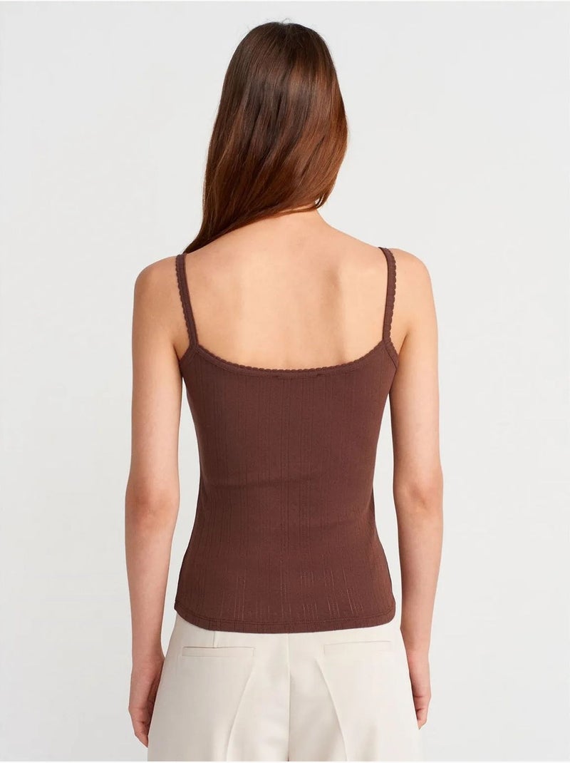 Slim fit geribde katoenen camitop dilvin Bruin - Kiabi