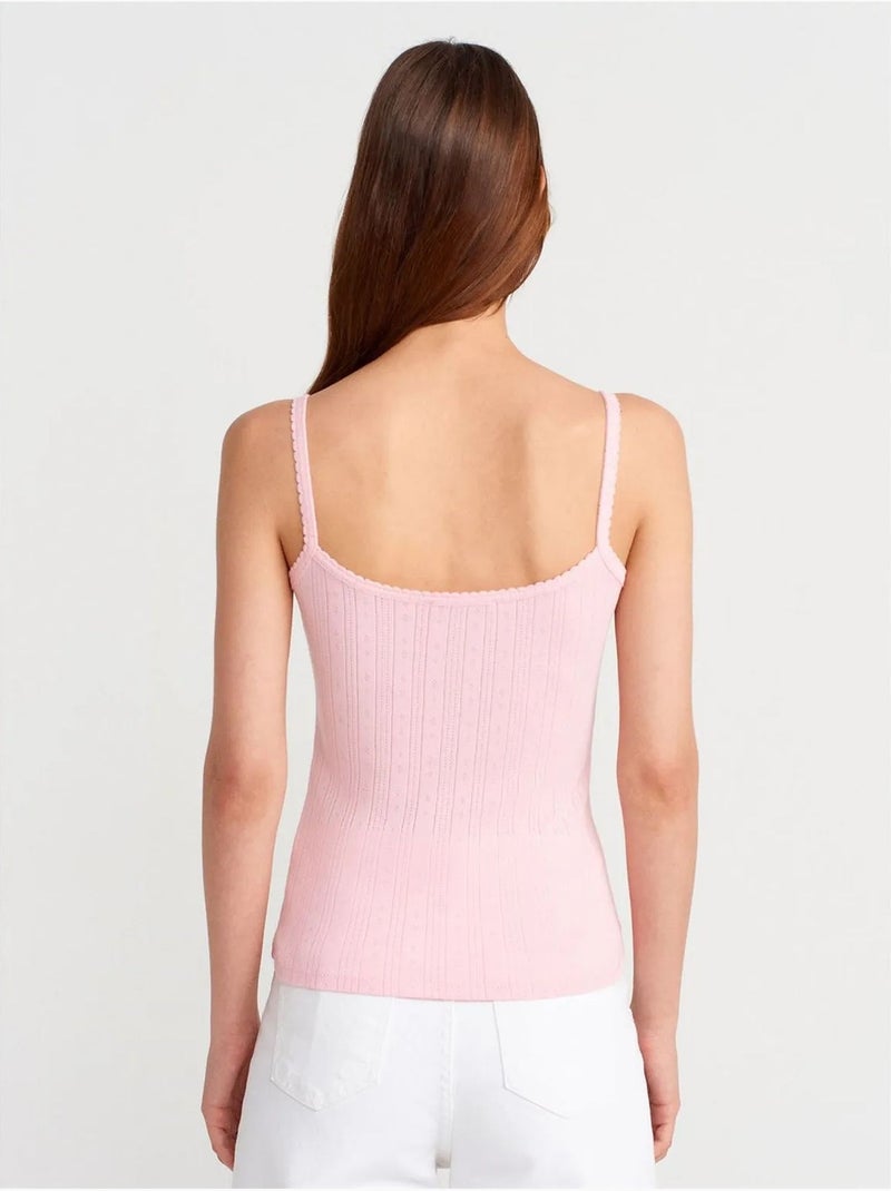 Slim fit geribde katoenen camitop dilvin Lichtroze - Kiabi