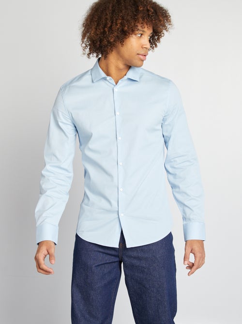 Slim-fit hemd met Italiaanse kraag - Kiabi
