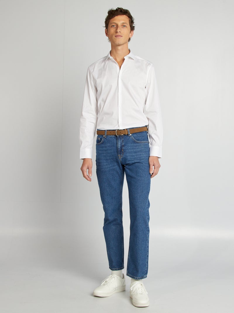 Slim-fit hemd met Italiaanse kraag WIT - Kiabi