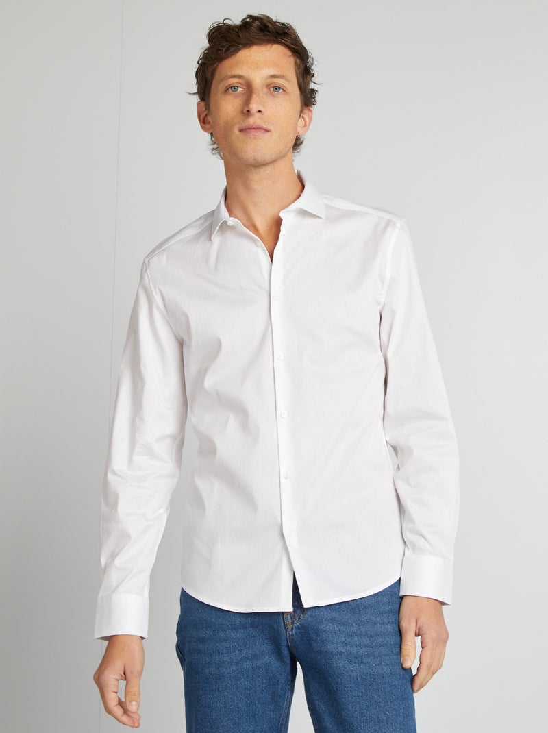 Slim-fit hemd met Italiaanse kraag WIT - Kiabi