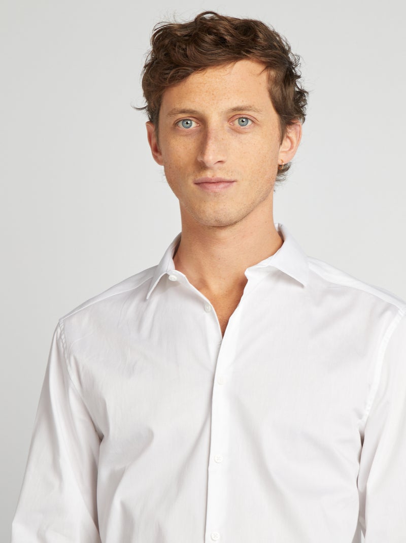 Slim-fit hemd met Italiaanse kraag WIT - Kiabi