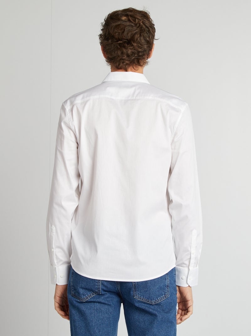 Slim-fit hemd met Italiaanse kraag WIT - Kiabi