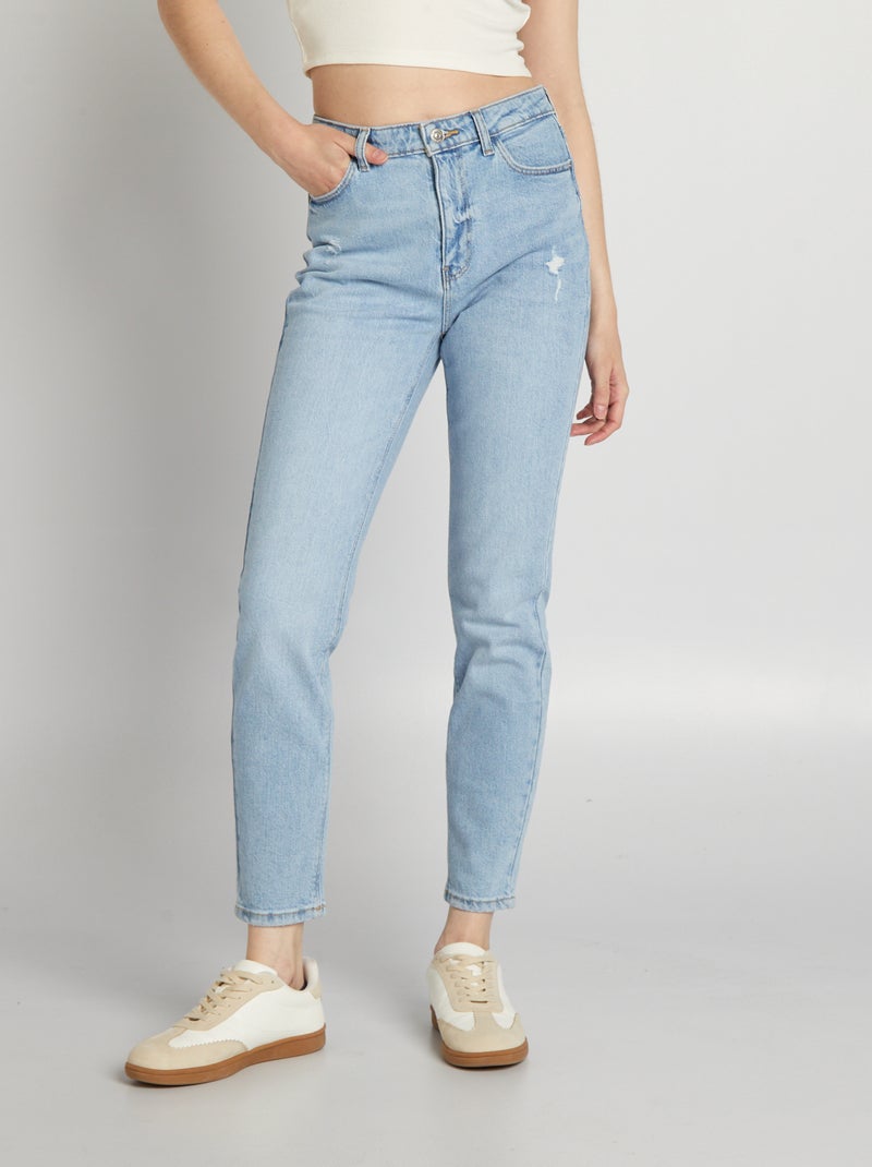 Slim-fit jeans met hoge taille en decoratieve slijtplekken BLAUW - Kiabi