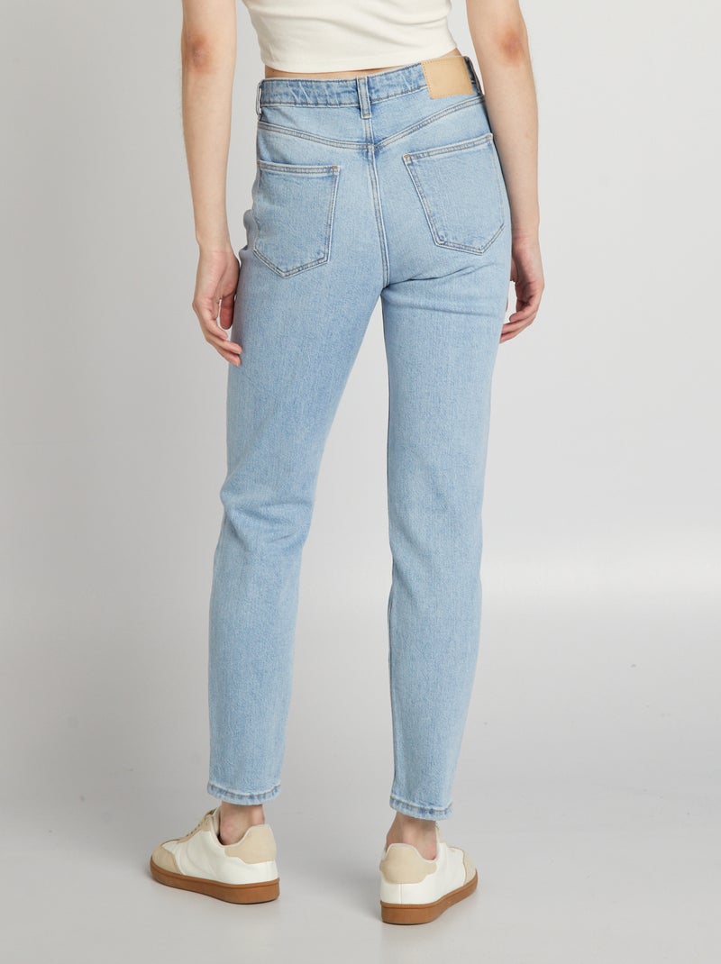 Slim-fit jeans met hoge taille en decoratieve slijtplekken BLAUW - Kiabi