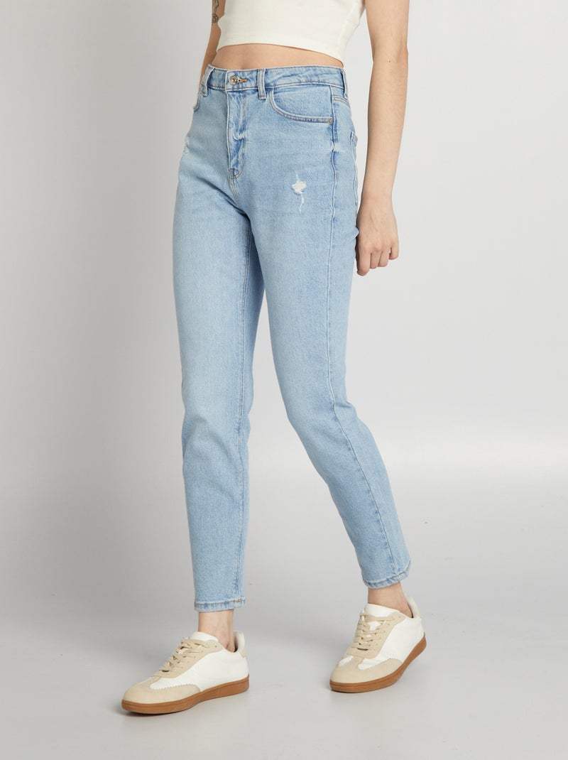 Slim-fit jeans met hoge taille en decoratieve slijtplekken BLAUW - Kiabi