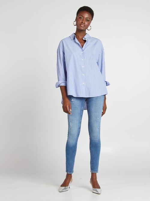 Slim-fit jeans met hoge taille en scheurtjes - Kiabi