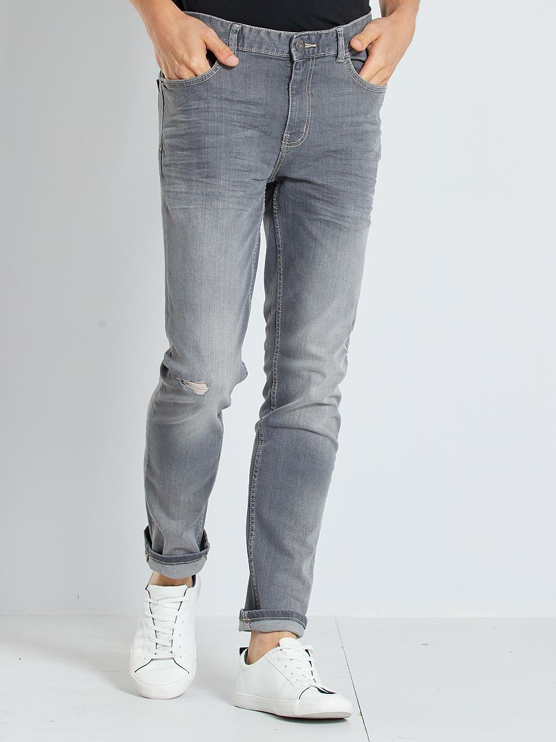 Slim-fit jeans met scheurtjes GRIJS - Kiabi