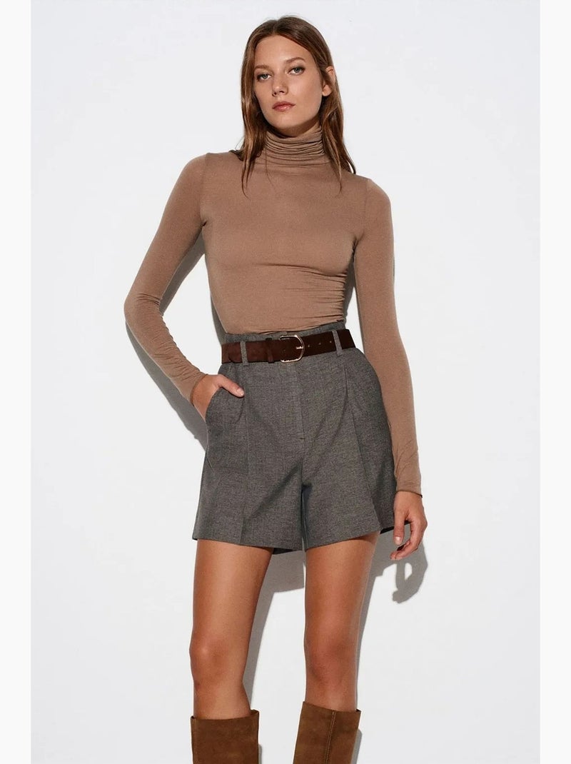 Slim fit jersey blouse met col dilvin Taupe - Kiabi