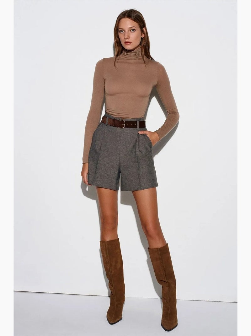 Slim fit jersey blouse met col dilvin Taupe - Kiabi
