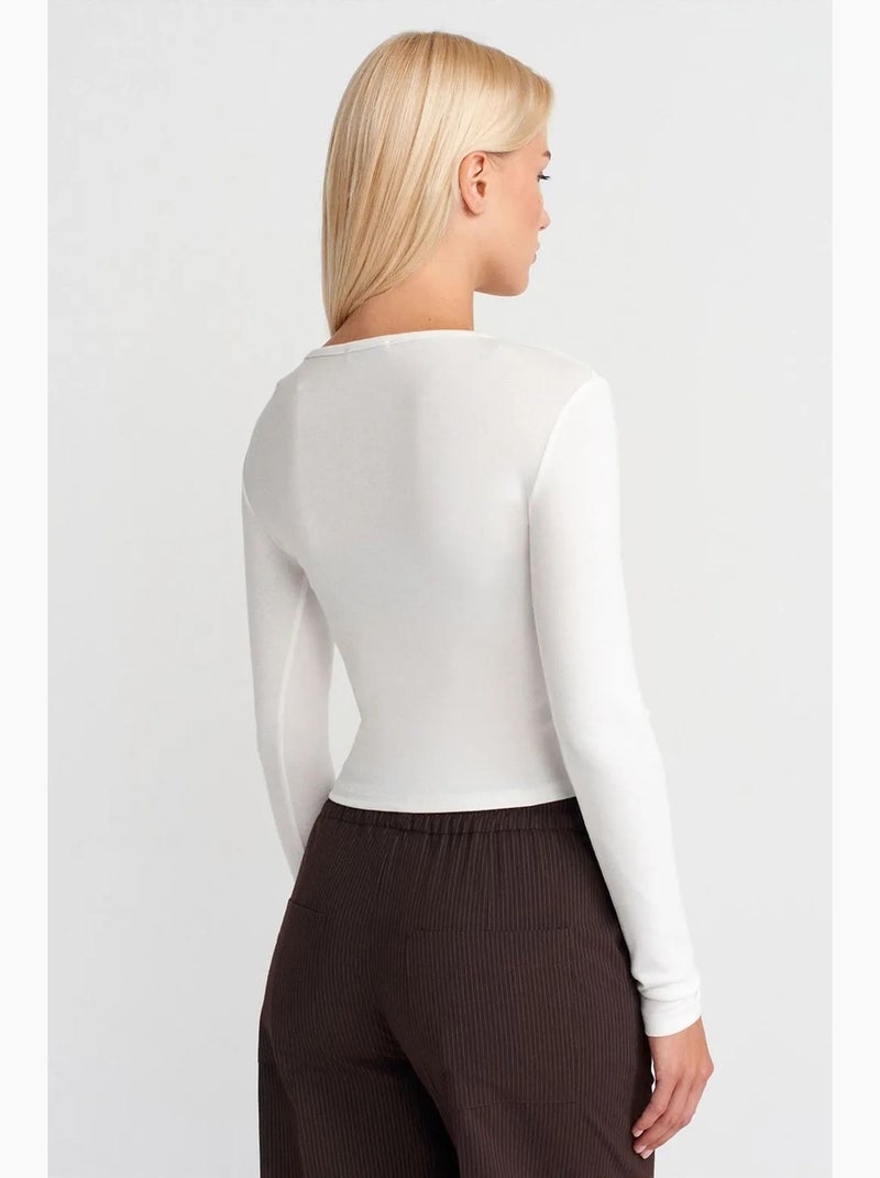 Slim fit jersey blouse met lange mouwen dilvin Ecru - Kiabi