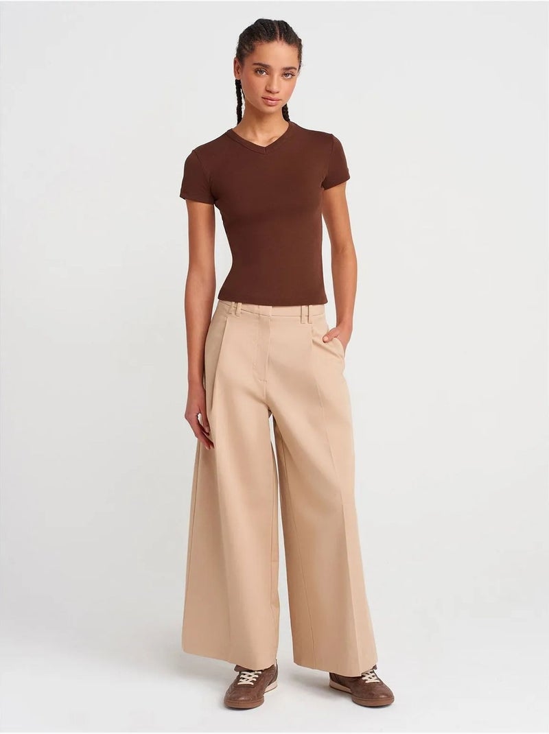Slim fit katoenen t-shirt met v-hals dilvin Chocoladebruin - Kiabi
