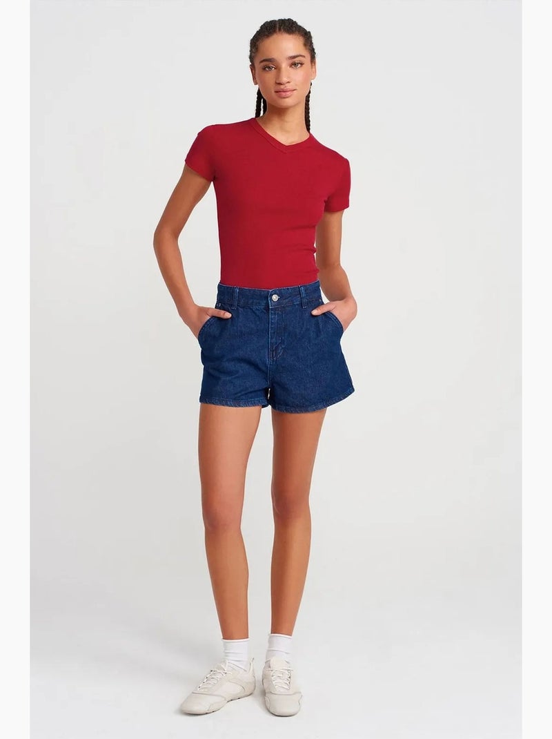 Slim fit katoenen t-shirt met v-hals dilvin Rood - Kiabi