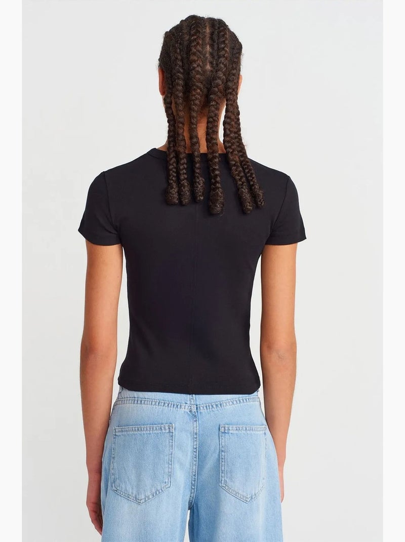 Slim fit katoenen t-shirt met v-hals dilvin Zwart - Kiabi