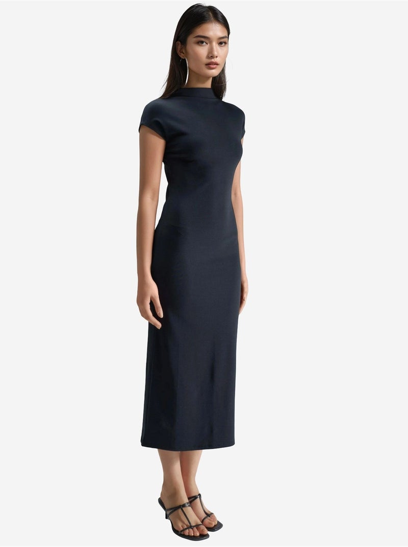 Slim-fit midi-jurk met ronde hals busem Zwart - Kiabi