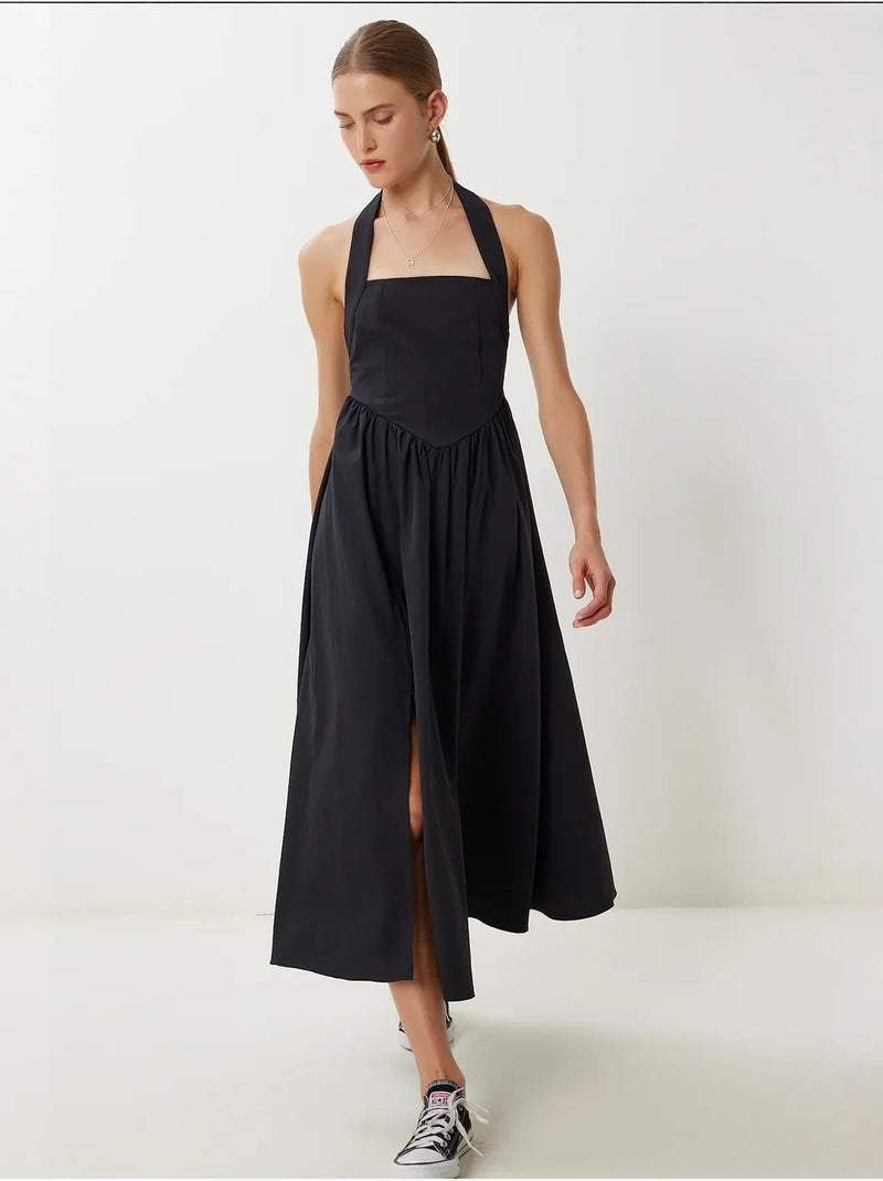 Slim fit midi-jurk met vierkante hals istanbul Zwart - Kiabi