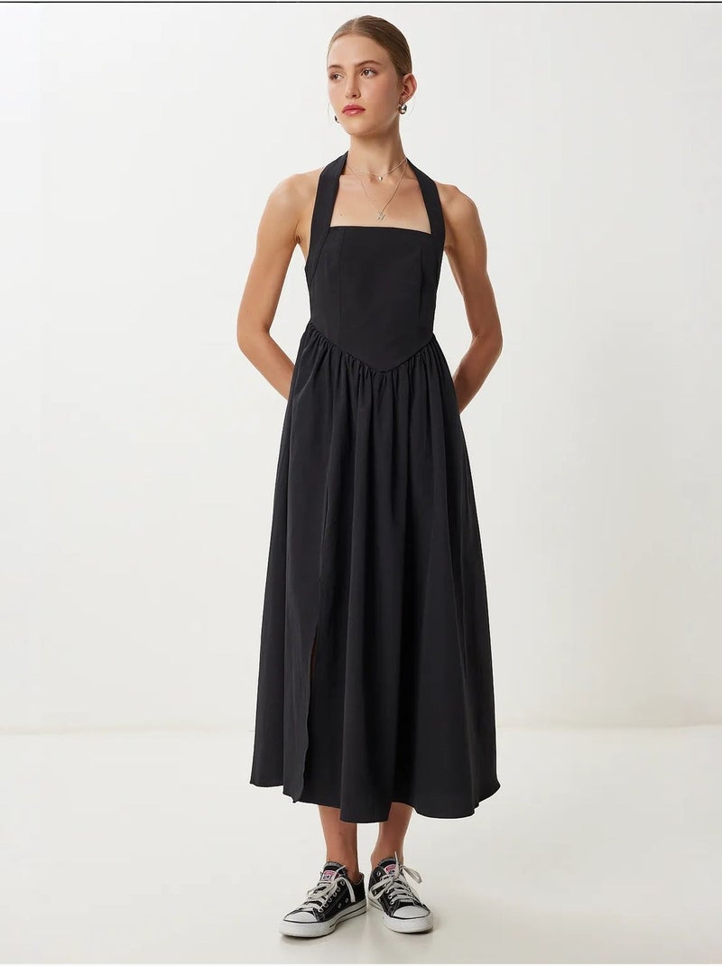 Slim fit midi-jurk met vierkante hals istanbul Zwart - Kiabi