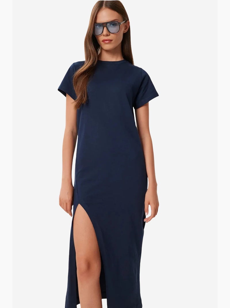 Slim-fit midi-jurk met zijsplit istanbul Marineblauw - Kiabi