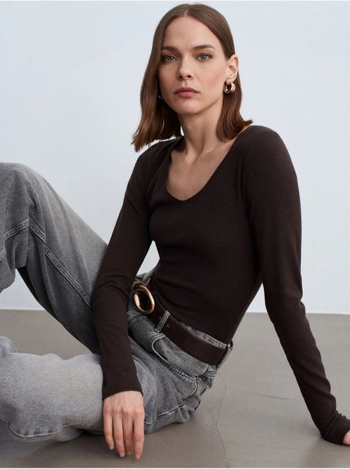 Slim fit ribgebreide trui met v-hals dilvin - Kiabi