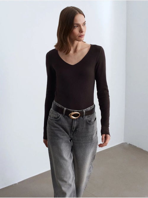 Slim fit ribgebreide trui met v-hals dilvin - Kiabi