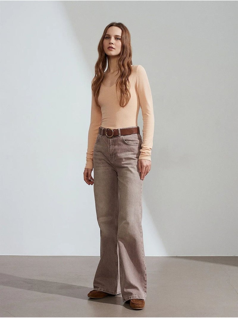 Slim fit ribgebreide trui met v-hals dilvin Klei-beige - Kiabi