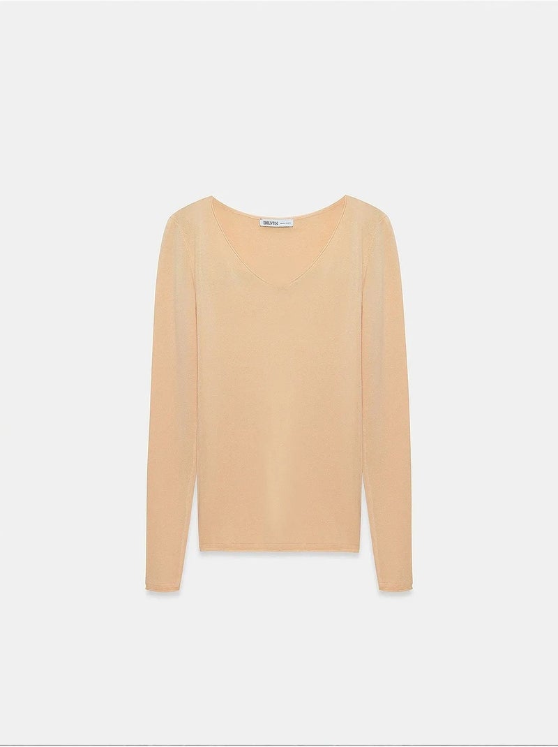 Slim fit ribgebreide trui met v-hals dilvin Klei-beige - Kiabi