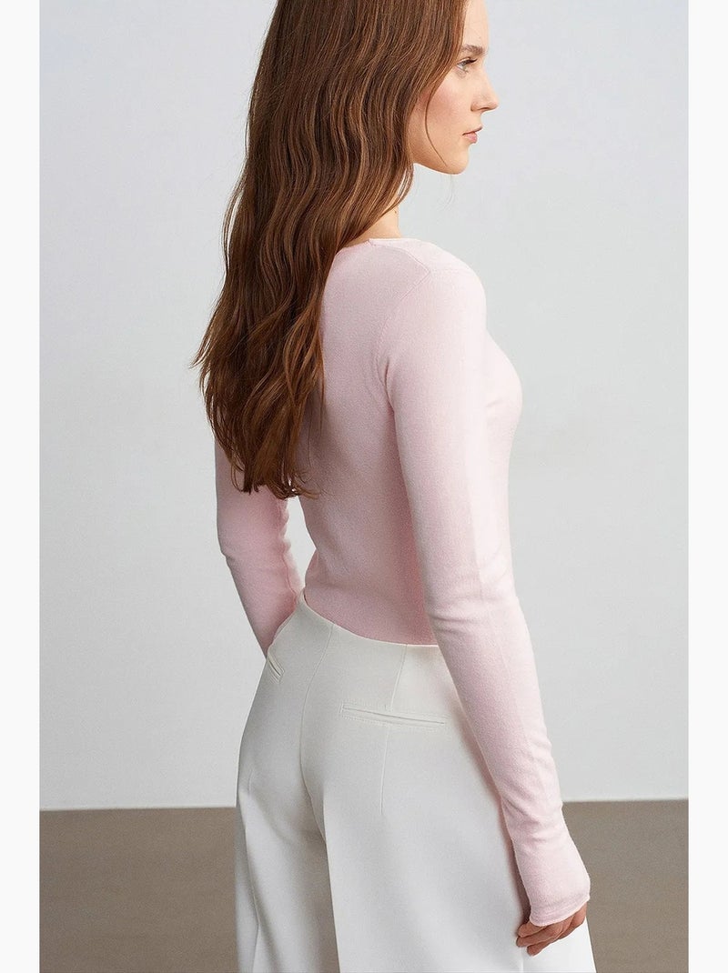 Slim fit ribgebreide trui met v-hals dilvin Lichtroze - Kiabi