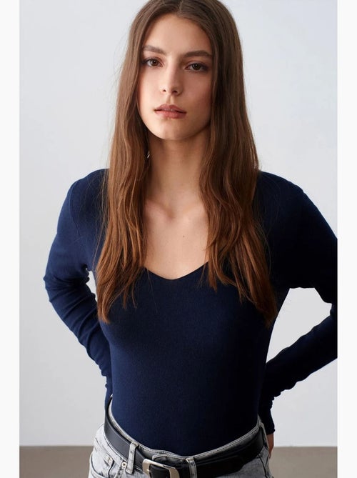 Slim fit ribgebreide trui met v-hals dilvin - Kiabi