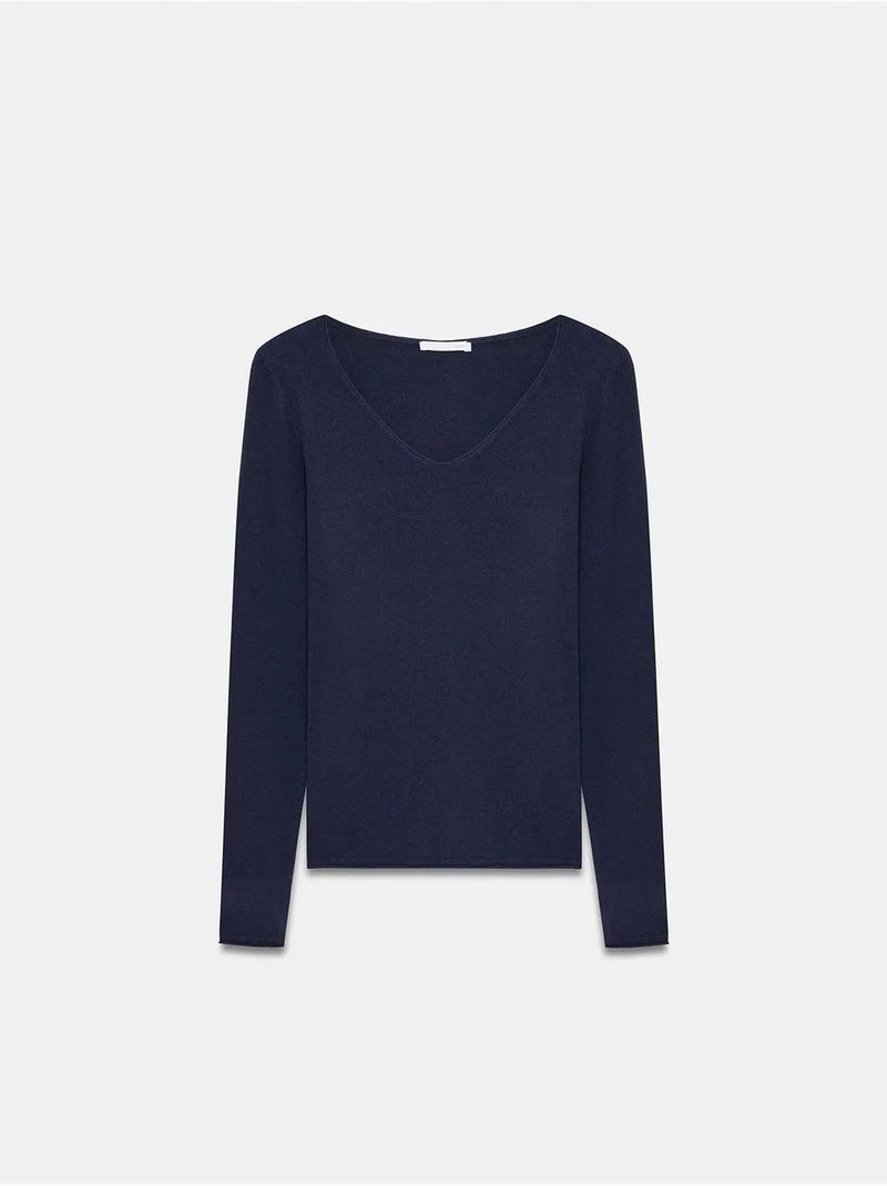Slim fit ribgebreide trui met v-hals dilvin Marineblauw - Kiabi