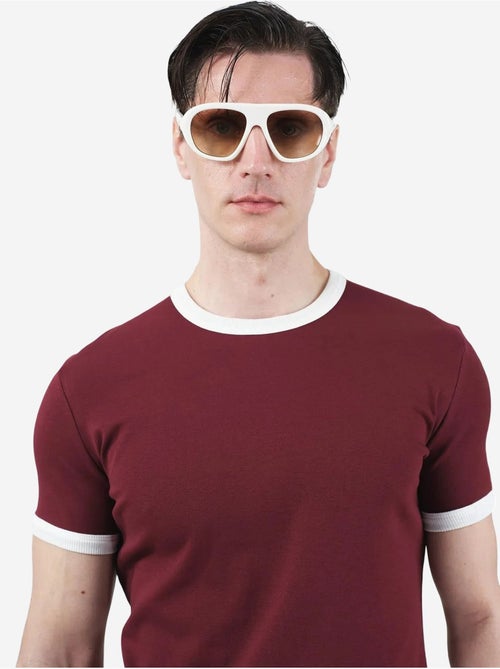 Slim fit t-shirt met ronde hals en contrasterende bies giesto - Kiabi
