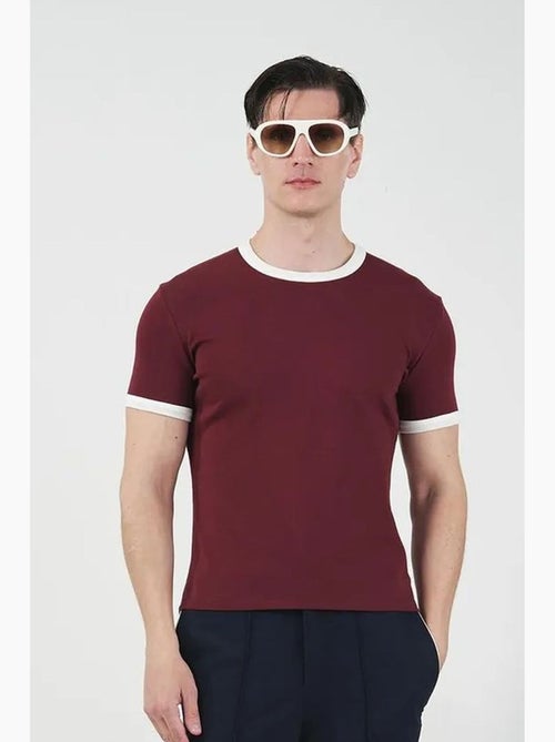 Slim fit t-shirt met ronde hals en contrasterende bies giesto - Kiabi