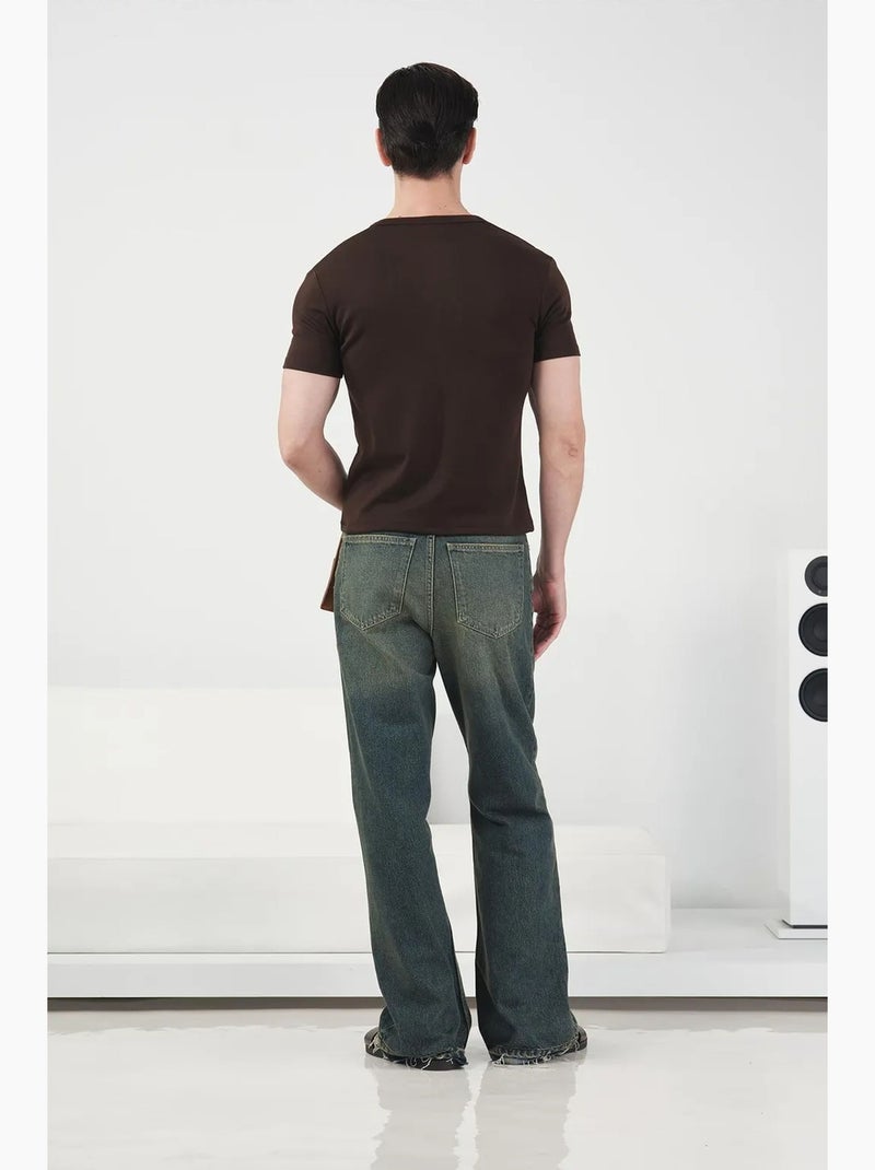 Slim fit t-shirt met ronde hals en knoopdetails van katoen giesto Bruin - Kiabi