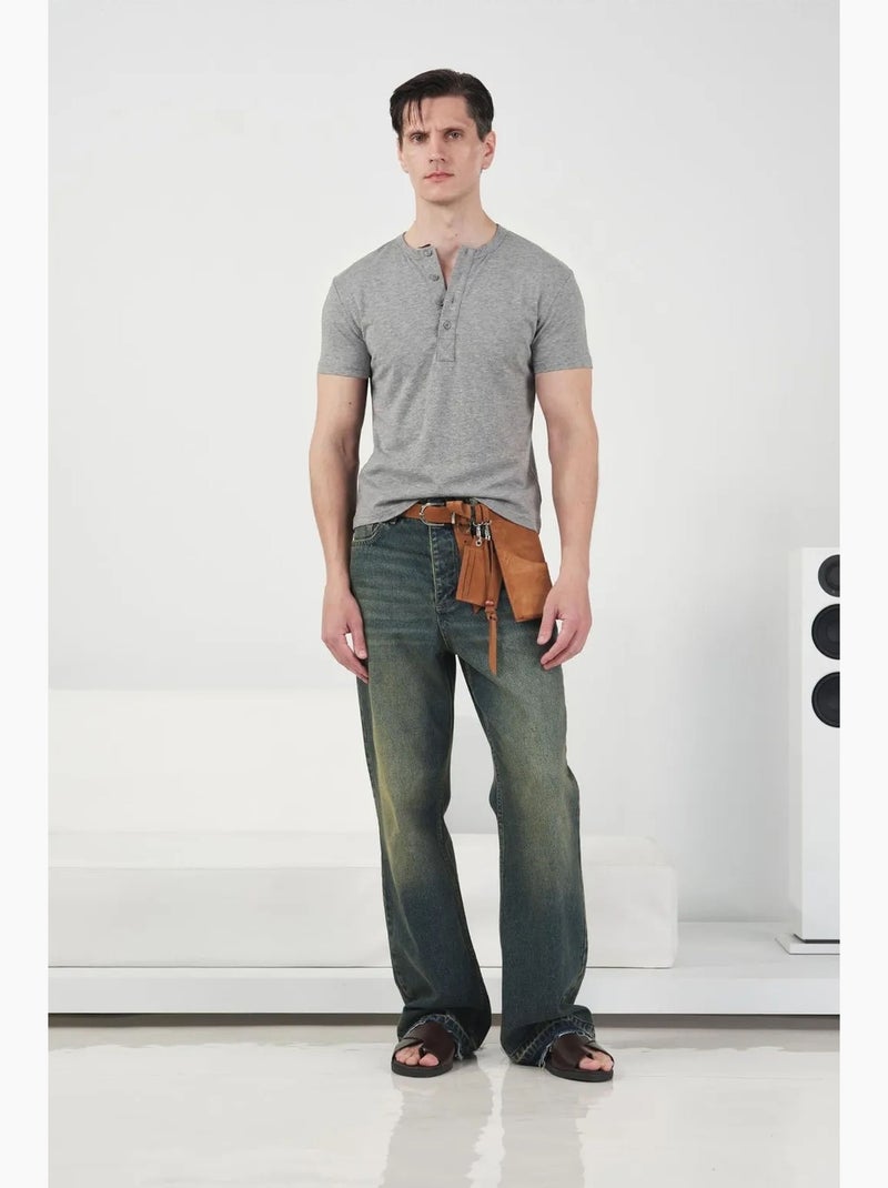 Slim fit t-shirt met ronde hals en knoopsluiting giesto Grijs - Kiabi