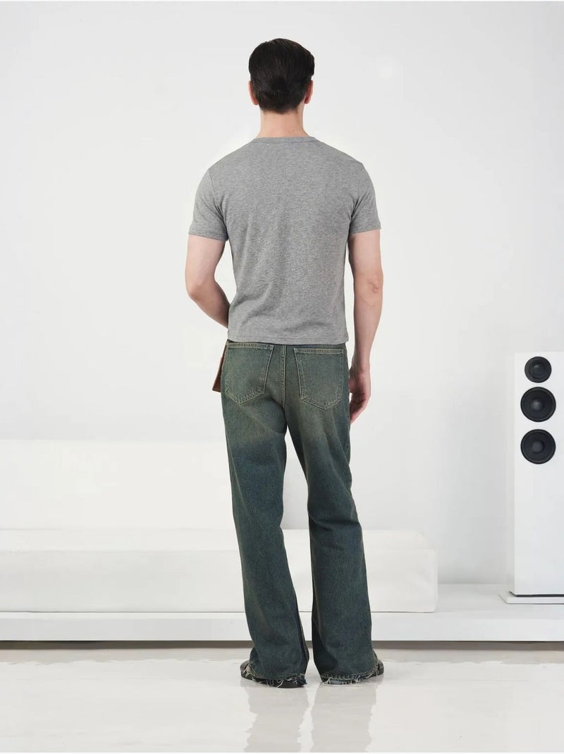 Slim fit t-shirt met ronde hals en knoopsluiting giesto Grijs - Kiabi