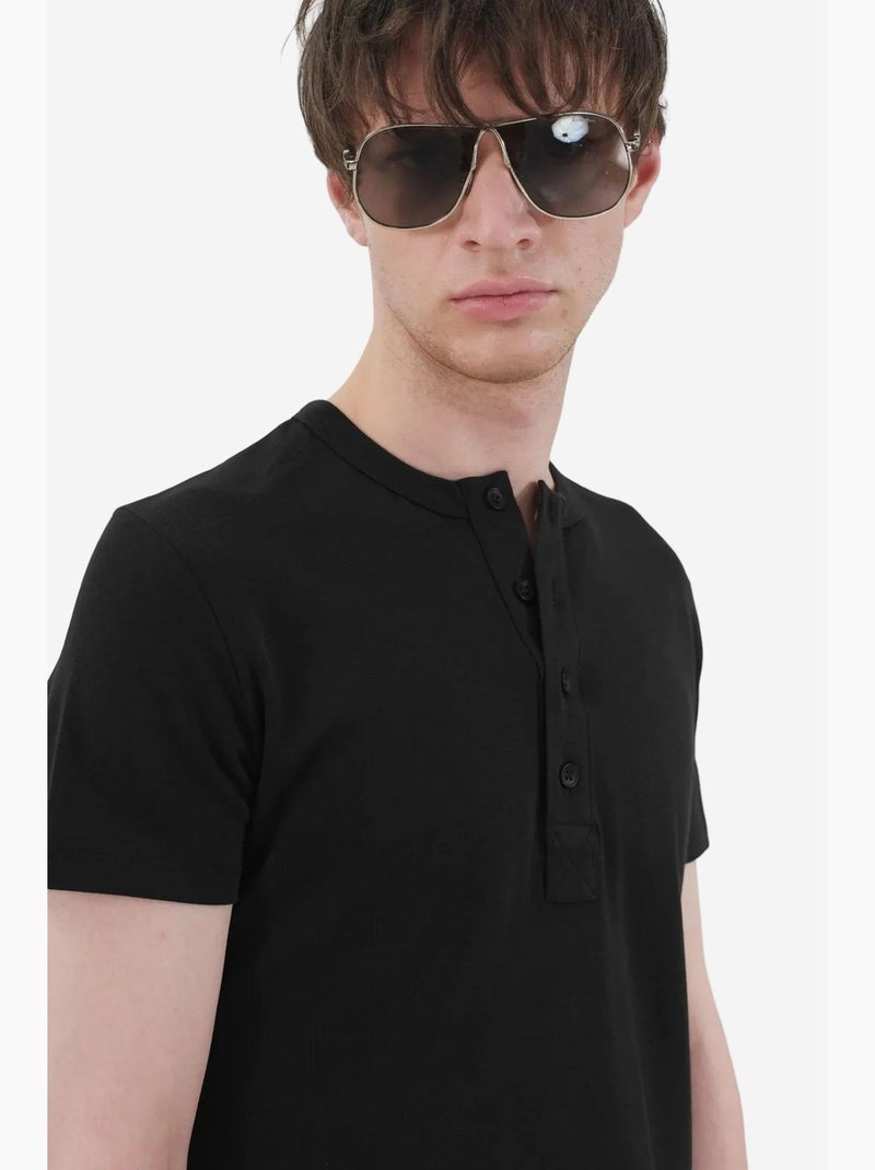 Slim fit t-shirt met ronde hals en knopen giesto Zwart - Kiabi
