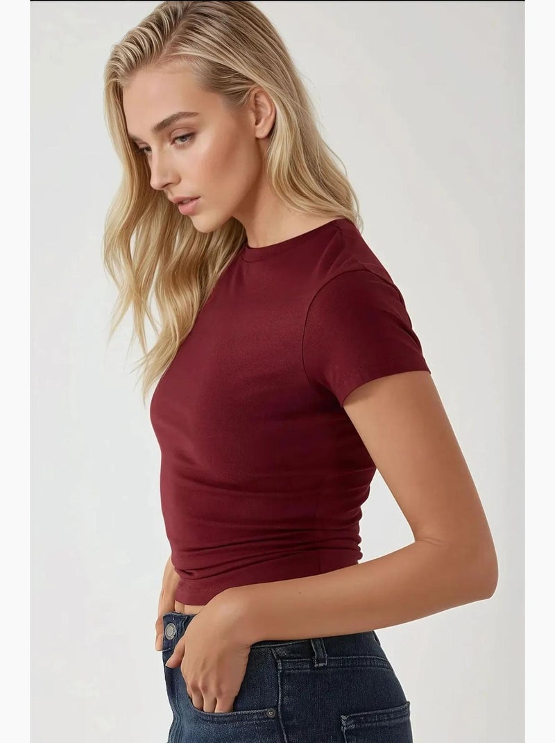 Slim fit t-shirt met ronde hals van zacht katoen hiccup Bordeauxrood - Kiabi
